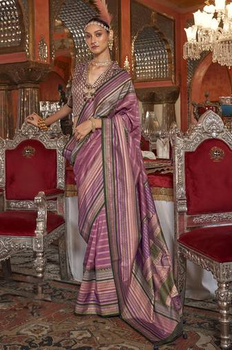 Soft silk stripped patola saree for women (pink)