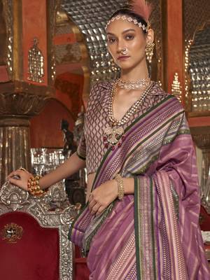 Soft silk stripped patola saree for women (pink) 2