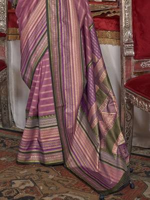 Soft silk stripped patola saree for women (pink) 3