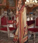 Soft silk stripped patola saree for women (beige)