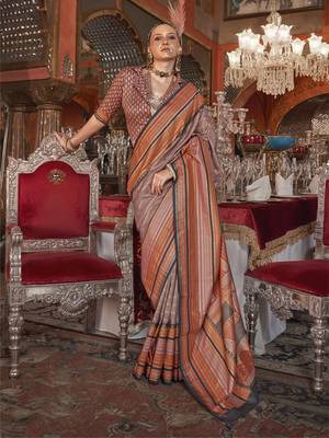 Soft silk stripped patola saree for women (lightbrown) 1