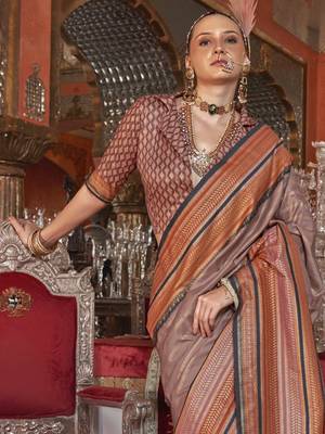 Soft silk stripped patola saree for women (lightbrown) 2