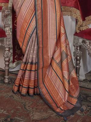 Soft silk stripped patola saree for women (lightbrown) 3