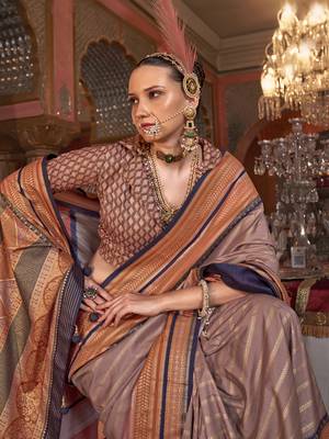 Soft silk stripped patola saree for women (lightbrown) 4