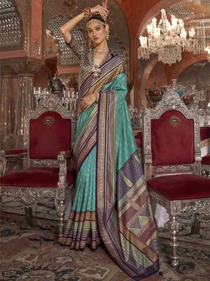 Soft silk stripped patola saree for women (turquoise) 1