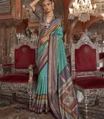Soft silk stripped patola saree for women (turquoise)