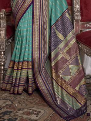 Soft silk stripped patola saree for women (turquoise) 3