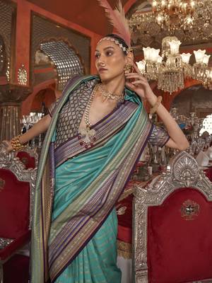 Soft silk stripped patola saree for women (turquoise) 4