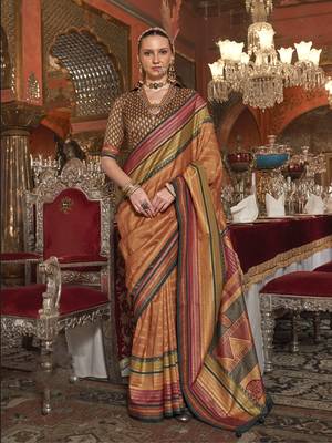 Soft silk stripped patola saree for women (musturd) 1