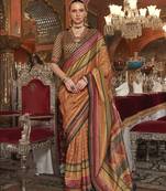 Soft silk stripped patola saree for women (musturd)