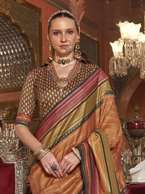 Soft silk stripped patola saree for women (musturd) 2