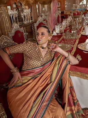 Soft silk stripped patola saree for women (musturd) 4