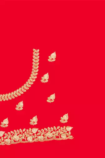 Women'S Red Zari Embroidered Satin Designer Saree With Unstitch Blouse Piece