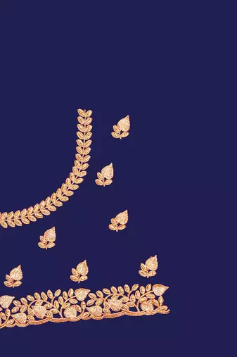 Women'S Navy Blue Zari Embroidered Satin Saree With Unstitch Blouse Piece