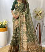 Green Chanderi Style Cotton Saree And Digital Printed Saree With Blouse For Women