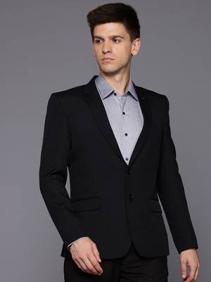 black single-breasted slim fit solid blazer 2
