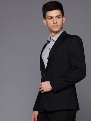 black single-breasted slim fit solid blazer 4