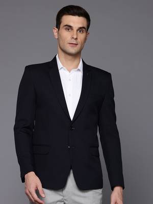 navy blue single-breasted slim fit solid blazer 1
