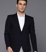 navy blue single-breasted slim fit solid blazer