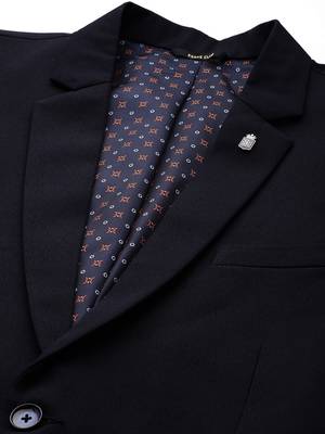 navy blue single-breasted slim fit solid blazer 2