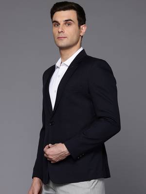navy blue single-breasted slim fit solid blazer 3