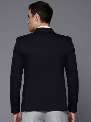 navy blue single-breasted slim fit solid blazer 4