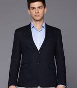 navy blue single-breasted slim fit self-design blazer