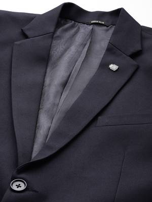 navy blue single-breasted slim fit self-design blazer 2