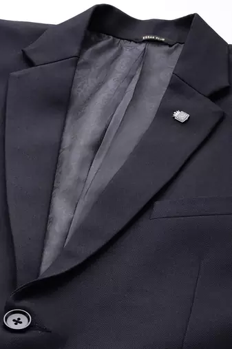 navy blue single-breasted slim fit self-design blazer