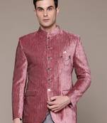 pink velvet slim-fit bandhgala jodhpuri blazer with silver shine threads
