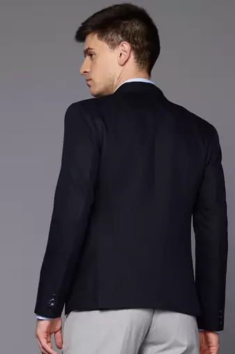 navy blue single-breasted slim fit self-design blazer