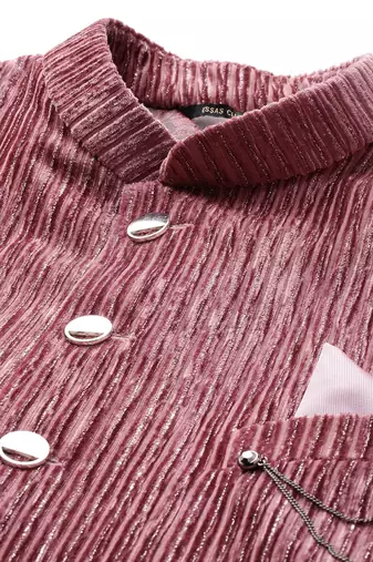 pink velvet slim-fit bandhgala jodhpuri blazer with silver shine threads