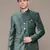 green velvet slim-fit bandhgala jodhpuri blazer with silver shine threads