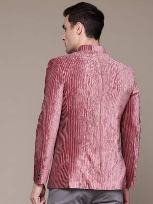 pink velvet slim-fit bandhgala jodhpuri blazer with silver shine threads 4