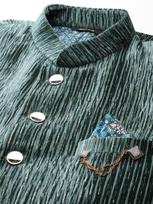 green velvet slim-fit bandhgala jodhpuri blazer with silver shine threads 2
