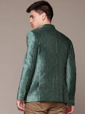 green velvet slim-fit bandhgala jodhpuri blazer with silver shine threads 4