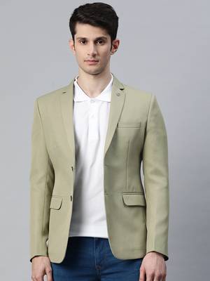 single-breasted regular fit green blazer with lapel pin 1
