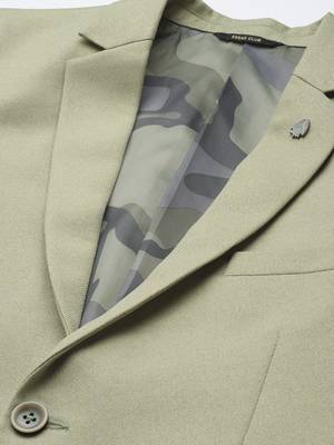 single-breasted regular fit green blazer with lapel pin 2