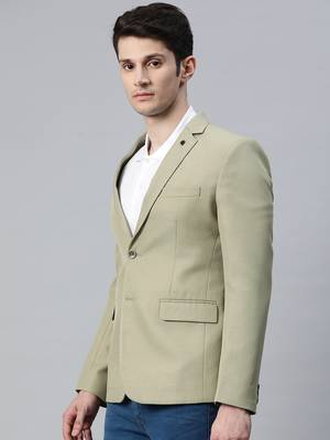 single-breasted regular fit green blazer with lapel pin 3