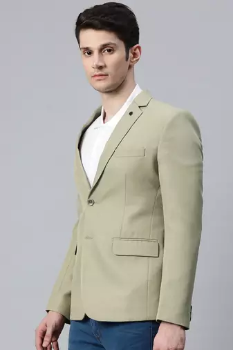 single-breasted regular fit green blazer with lapel pin