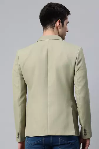 single-breasted regular fit green blazer with lapel pin