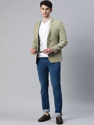 single-breasted regular fit green blazer with lapel pin 5