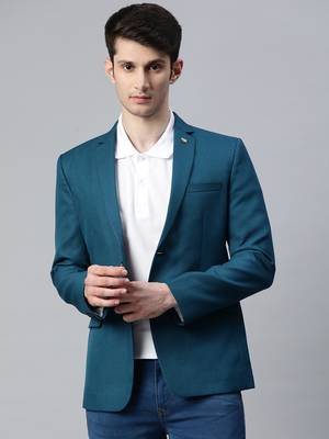 single-breasted regular fit deep sea blue blazer with lapel pin 2