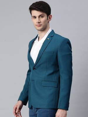 single-breasted regular fit deep sea blue blazer with lapel pin 4
