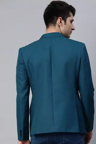 single-breasted regular fit deep sea blue blazer with lapel pin