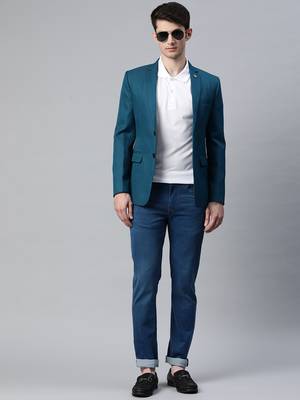 single-breasted regular fit deep sea blue blazer with lapel pin 6