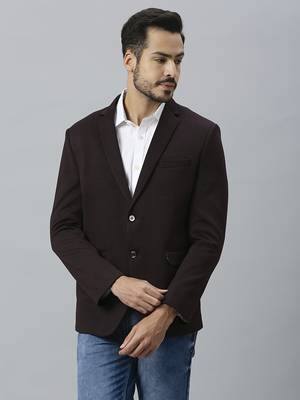 wine single-breasted regular fit self-design blazer 1