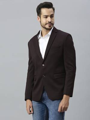 wine single-breasted regular fit self-design blazer 2