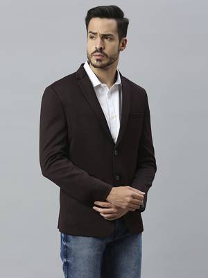 wine single-breasted regular fit self-design blazer 3