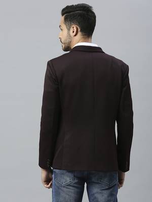wine single-breasted regular fit self-design blazer 4